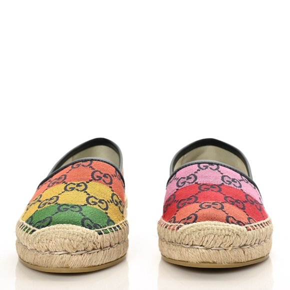 100% AUTHENTIC GUCCI MONOGRAM MULTICOLOR ESPADRILLES SHOES SIZE 35 - Picture 3 of 10